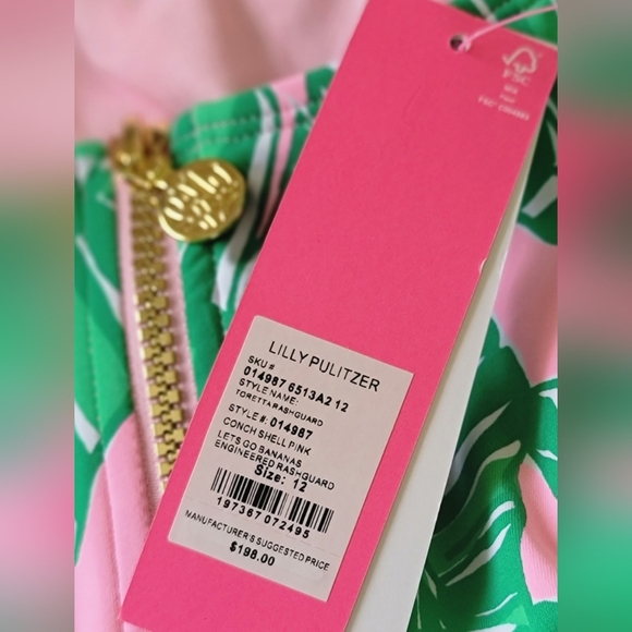 NWT Lilly Pulitzer Toretta Rashguard Swimsuit - Conch Shell Pink Lets Go Bananas - Picture 3 of 3